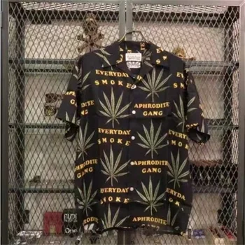 2023ss Рубашка С Принтом WACKO MARIA Leaves Для Мужчин и женщин 1:1, Гавайские рубашки Лучшего качества, Футболка