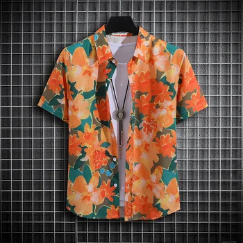 Модная мужская рубашка тонкой формы с уличным принтом в 3D полоску Harajuku, свободная гавайская разнообразная одежда оверсайз