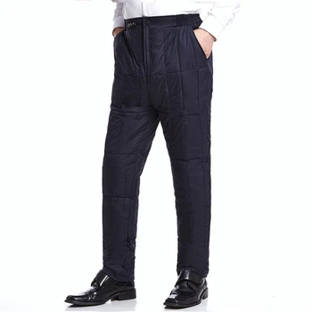 Мужские осенние однотонные прямые брюки на 95% пуху с высокой эластичной талией во всю длину, мужские зимние теплые пуховые брюки большого размера