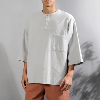 2023 НОВЫЕ мужские рубашки из 100% хлопка в японском стиле, однотонная повседневная рубашка с короткими рукавами, свободная блузка camisa masculina