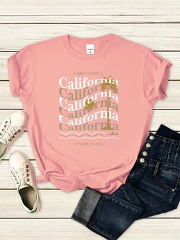 Футболка California West Coast Surf Club, женская Летняя роскошная футболка, Корейский забавный укороченный топ в стиле харадзюку, повседневный Винтажный топ с коротким рукавом