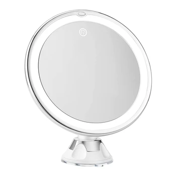 Зеркало для макияжа с 10-кратным увеличением, подсветкой и присосками и простой установкой, поворотное на 360 градусов, перезаряжаемое /аккумулятор двойного назначения