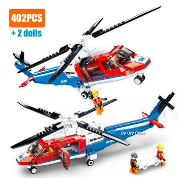 402 шт. Наборы серии Sluban City, спасательный самолет, модель вертолета, строительные блоки, игрушки 