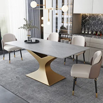 Большой прямоугольный обеденный стол для виллы на 6 персон, Обеденный стол в скандинавском ресторане со стульями, набор кухонной мебели из шифера на заказ