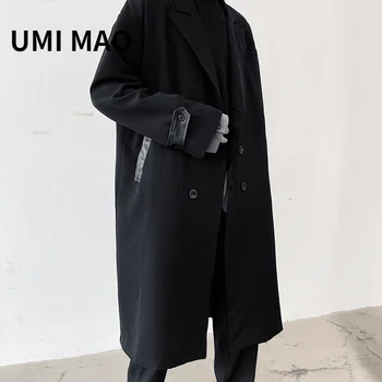 UMI MAO Yamamoto Yohji Классическая Универсальная Черная Простая ветровка средней длины В корейском стиле, Темпераментный Женский Мужской тренч Y2K