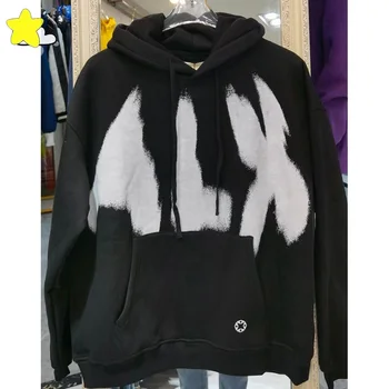 2022FW ALYX 1017 9SM Граффити струйный логотип Функциональная толстовка мужская Женская уличная одежда 1:1 ALYX негабаритный флисовый пуловер с капюшоном