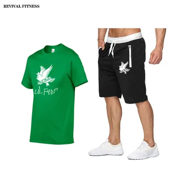 Мужская футболка Lil Peep с коротким рукавом, Повседневная Летняя Мужская футболка в стиле Хип-Хоп, высококачественные Хлопковые Футболки, брючный костюм, 2 шт., Мужская одежда