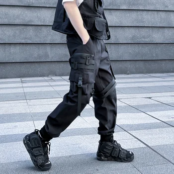 2023 Весенние брюки-карго в корейском стиле с уникальным дизайном карманов, мужские повседневные свободные черные брюки для мужчин, размер M-3XL