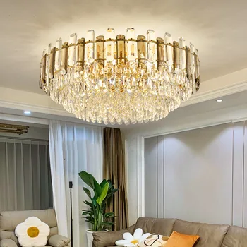 Потолочная люстра для столовой, Дизайнерская спальня, домашний декор, Хрустальная лампа, Современная Роскошная гостиная, Круглый Светодиодный потолочный светильник
