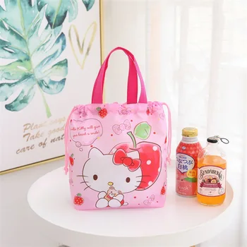 Милая детская японская сумка-ланч-бокс Kuromi hello Kitty, сумка для ланча, сумка для хранения на шнурке, портативная маленькая сумка 35*10.5*27.5 см