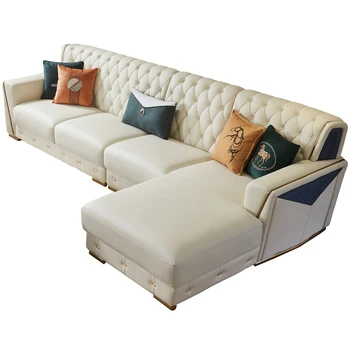 Роскошный кожаный диван для гостиной большого и малого квартирного типа В комплекте Угловой диван Комбинированные диваны для гостиной Диван