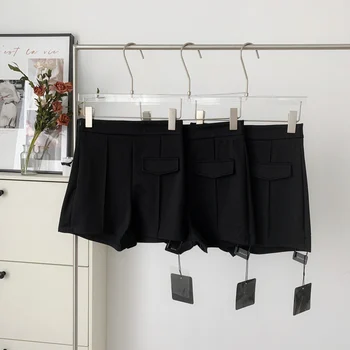 Женские шорты с высокой талией, Летние повседневные Свободные Широкие брюки трапециевидной формы, однотонные модные офисные женские брюки с карманами