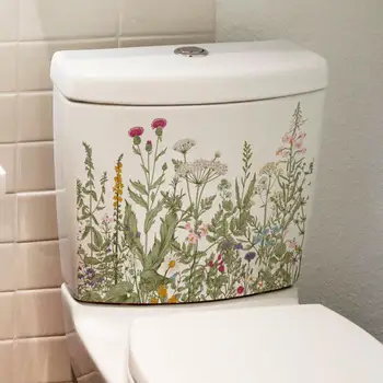 Наклейка на туалет в 1 лист, Наклейка на стену с зеленым растением, Самоклеящаяся цветочная наклейка, Съемная настенная художественная наклейка, Декор для ванной комнаты и гостиной