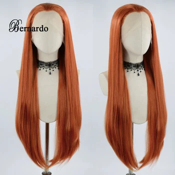 Синтетический парик на кружеве Bernardo длиной 26 дюймов, шелковистые прямые волосы, синтетические парики для женщин, натуральные парики на лбу