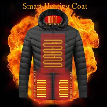 Мужская куртка с электрическим подогревом USB с капюшоном, одежда для тела с интеллектуальным подогревом, зимняя уличная термокуртка с четырьмя зонами, пальто с подогревом