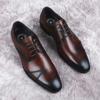 Высококачественные оксфордские модельные туфли ручной работы, мужские туфли для костюма из натуральной коровьей кожи, черно-коричневая обувь, свадебная официальная итальянская обувь
