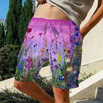 Мужские летние шорты, пляжные шорты с эластичной резинкой на талии, 3D принт с изображением бабочки и цветка, Короткая повседневная праздничная уличная одежда