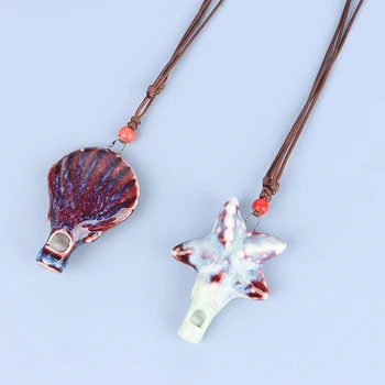 Керамическое ожерелье со свистком в виде раковины морского гребешка 1ШТ, женские подвески оптом для дам, подарок, ретро аксессуар, ювелирный шарм