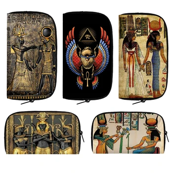 Кошельки с египетским художественным принтом, Египетский фараон, Женская Мужская повседневная сумка-клатч Horus Anubis, кредитная карта, держатель для телефона, холщовые сумки для денег