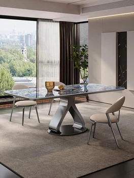 Роскошный обеденный стол из каменного сланца Итальянский домашний дизайнер Высокого класса Прямоугольный обеденный стол и стул