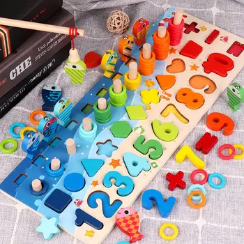 Обучающие Деревянные игрушки Монтессори для детей, доска, Магнитная Математическая Рыбалка, Подсчет чисел, соответствующая Форма, Игрушка для раннего образования