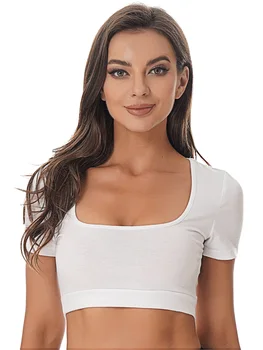 Летние женские укороченные топы Y2K, одежда в стиле Ретро, Однотонная футболка с короткими рукавами, женская Повседневная приталенная футболка с вырезом до Пупка, Клубная одежда