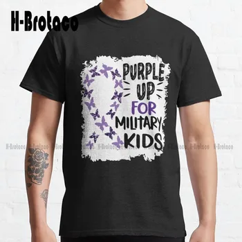 Purple Up For Military Kids Классическая Футболка Коричневая Футболка Из Хлопка На Открытом Воздухе Простые Повседневные Футболки Vintag Xs-5Xl На Заказ
