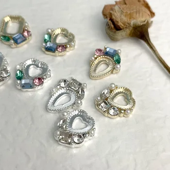 10шт Корейских рамок для ногтей с кристаллами, золотые/ Серебряные, из сплава разных форм, Полые рамки для маникюра, стразы своими руками