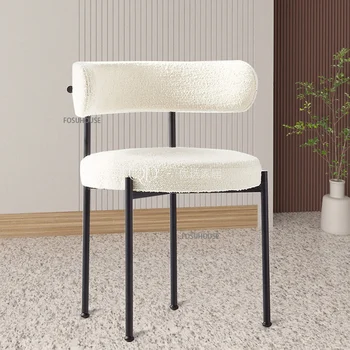 Скандинавский минимализм Обеденные стулья из шерсти ягненка для мебели для гостиной Дизайнерское кресло для отдыха со спинкой Кресло для макияжа Туалетный столик