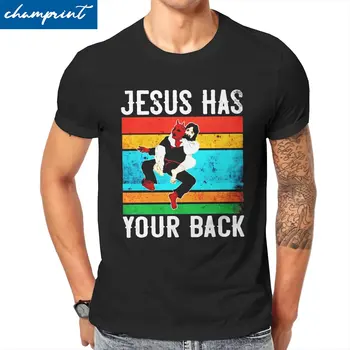 Футболка Jesus Has Your Back для мужчин, хлопковые забавные футболки, футболка для джиу-джитсу с круглым вырезом, одежда с коротким рукавом, большие размеры