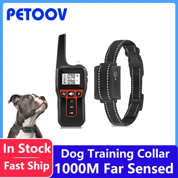 Электрические тренировочные ошейники для собак Petoov, Дистанционное управление 1000 м, Перезаряжаемый Водонепроницаемый ошейник для тренировки лая домашних животных, 3 цвета
