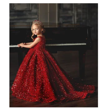 Блестящие Красные платья принцессы с цветочным узором для девочек, вечернее платье без рукавов с блестками, День Рождения Милого Ребенка, Рождественский праздник Суть