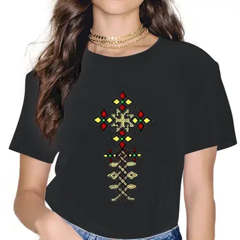 Женская футболка с перекрестным дизайном эфиопской культуры, эфиопская одежда с перекрестным дизайном, потрясающая футболка с круглым вырезом и коротким рукавом, идея подарка