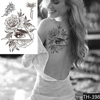 Цветок Розовое Дерево Женская водонепроницаемая временная татуировка на теле и руке Большая Сексуальная Черная переводная красота Моющиеся глаза Поддельная наклейка