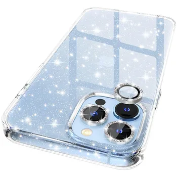 Прозрачный Защитный Чехол для Объектива Камеры с Блестящими Побрякушками для iPhone 14 13 11 Pro Max 12 Mini XS XR X 14Pro 13Pro 14Promax iPone I14 Cover