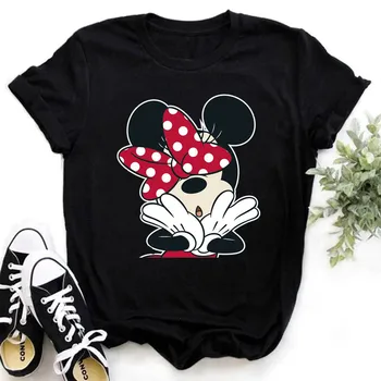 Женские футболки с Минни Маус, модная футболка Disney, летние черные повседневные топы с героями мультфильмов, женская одежда