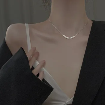 Новая простая универсальная модная цепочка для ключиц с темпераментом, жемчужное ожерелье, женская подвеска, ювелирные изделия
