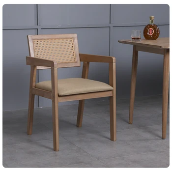Обеденные стулья из ротанга в скандинавском ретро стиле, бытовой стул из массива дерева со спинкой, легкое кресло на балконе роскошного отеля, односпальное кресло