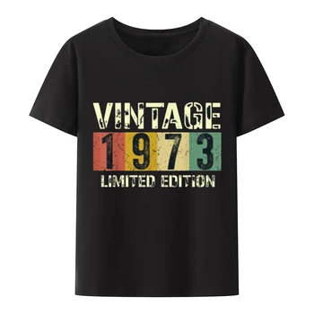 Винтажные футболки с принтом 1973 года, футболки в подарок на 50 дней рождения, Летние Классические крутые топы унисекс с коротким рукавом, Базовые Белые Черные футболки