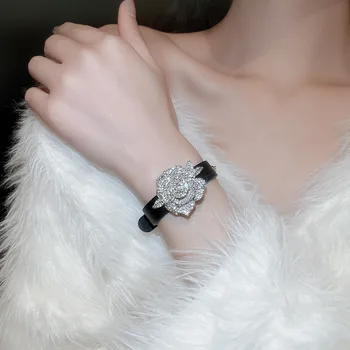 Корейские браслеты с кристаллами и розами для женщин, браслеты с поясом из искусственной кожи, роскошные ювелирные изделия