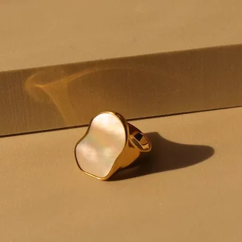 Необычные кольца с белой оболочкой, массивные кольца из нержавеющей стали для женщин, простые элегантные ювелирные изделия из нержавеющей стали, новинка 2023 года
