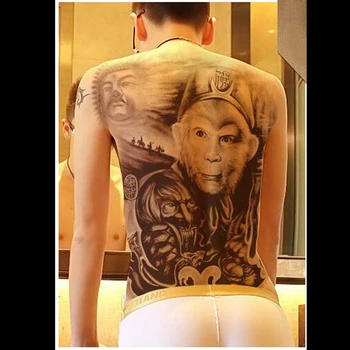 Временные татуировки на всю спину с красивым рисунком Короля обезьян 48 см * 34 см, супер большие наклейки с татуировками для мужчин, черная поддельная татуировка 2018