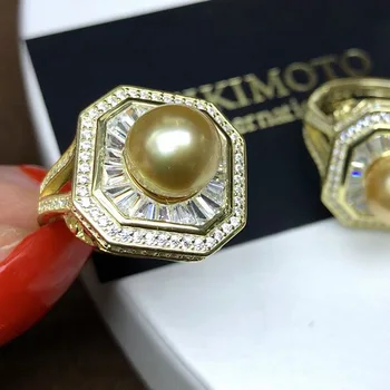 MeiBaPJ 9-10 мм Натуральный Золотой пресноводный жемчуг, Модное Многогранное кольцо из стерлингового Серебра 925 Пробы, изысканные свадебные украшения для женщин