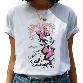 Летняя футболка Женская Harajuku Disney с принтом Дейзи Дак, Винтажная женская повседневная модная футболка, Белые графические топы, одежда