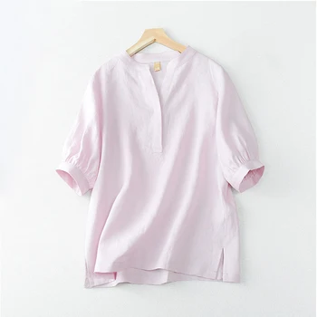 летняя женская модная повседневная рубашка из чистого льна 2023 года