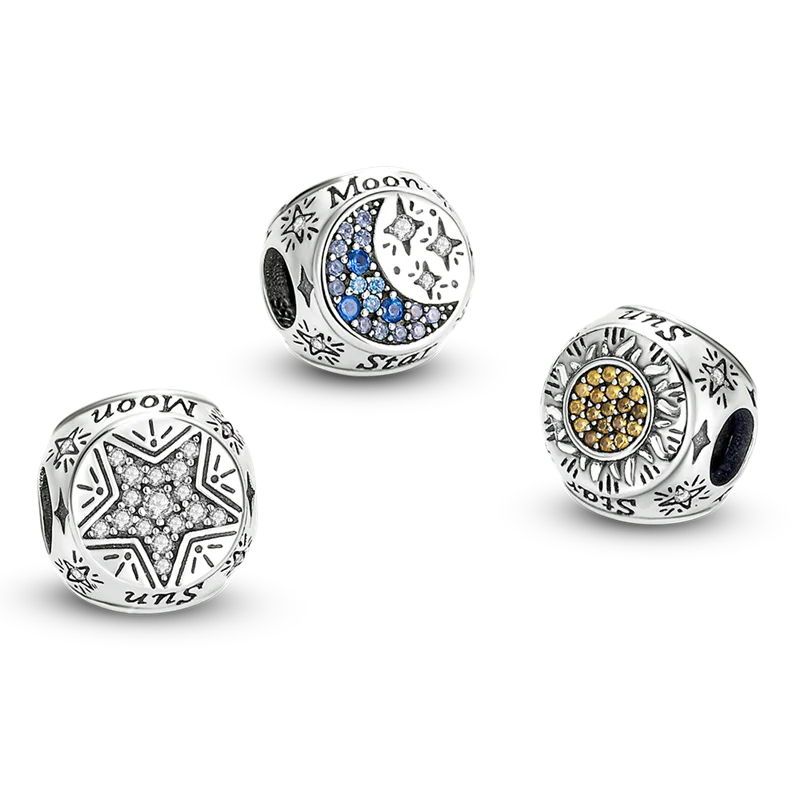 3 Стороны, разные узоры, звезды, Луна, Солнце и сглаз, бусины для рук, подходят к оригинальному браслету Pandora 925 пробы, серебряные бусины DIY 925 3
