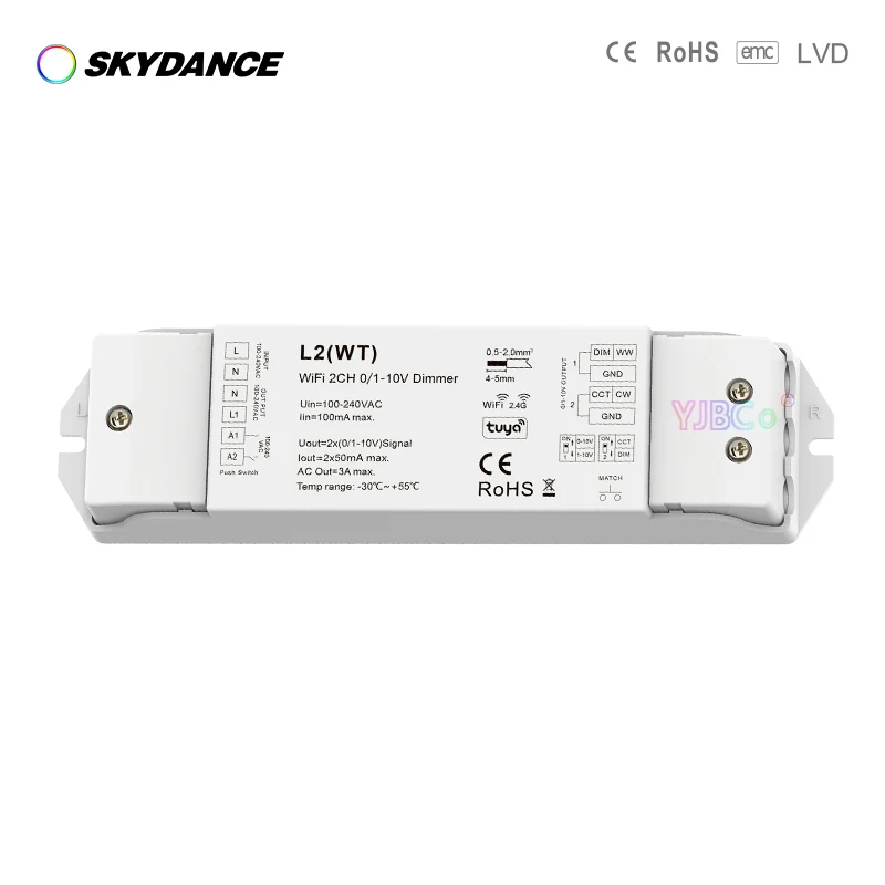 Skydance Одноцветная светодиодная лента 0/1-10V 2CH WiFi RF Кнопочный Диммер Tuya APP Cloud вкл/выкл Контроллер DIP-переключатель AC 110V 220V 1