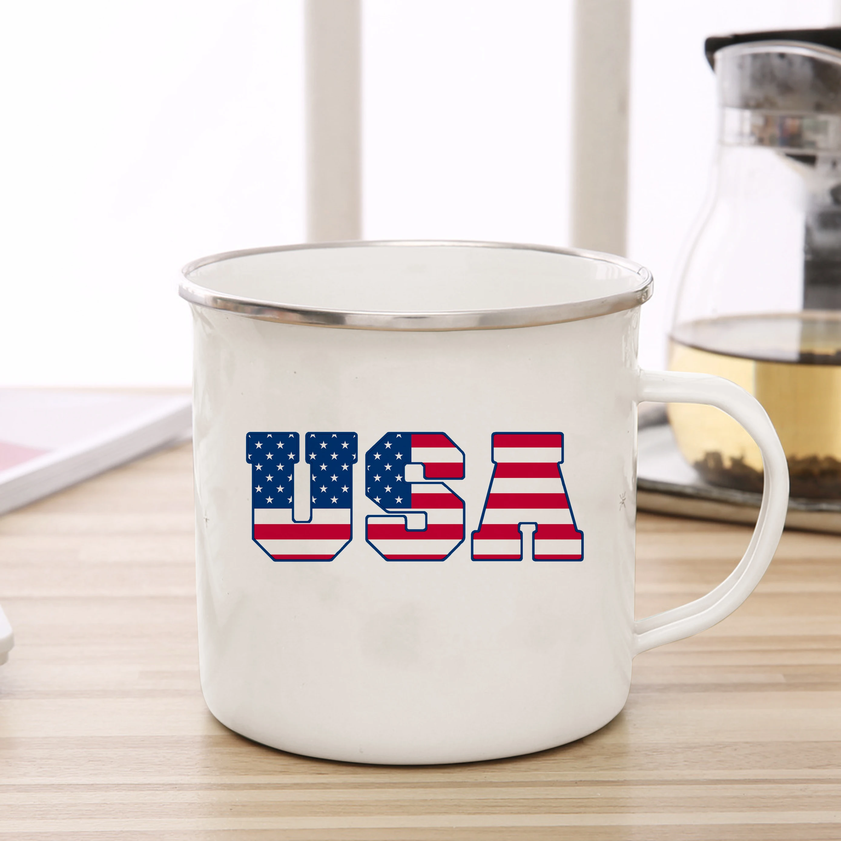 Американский флаг эмалированная чашка кофейная чашка США пара кружка личность кемпинг костер пиво чайная чашка оригинальная чашка для завтрака 1