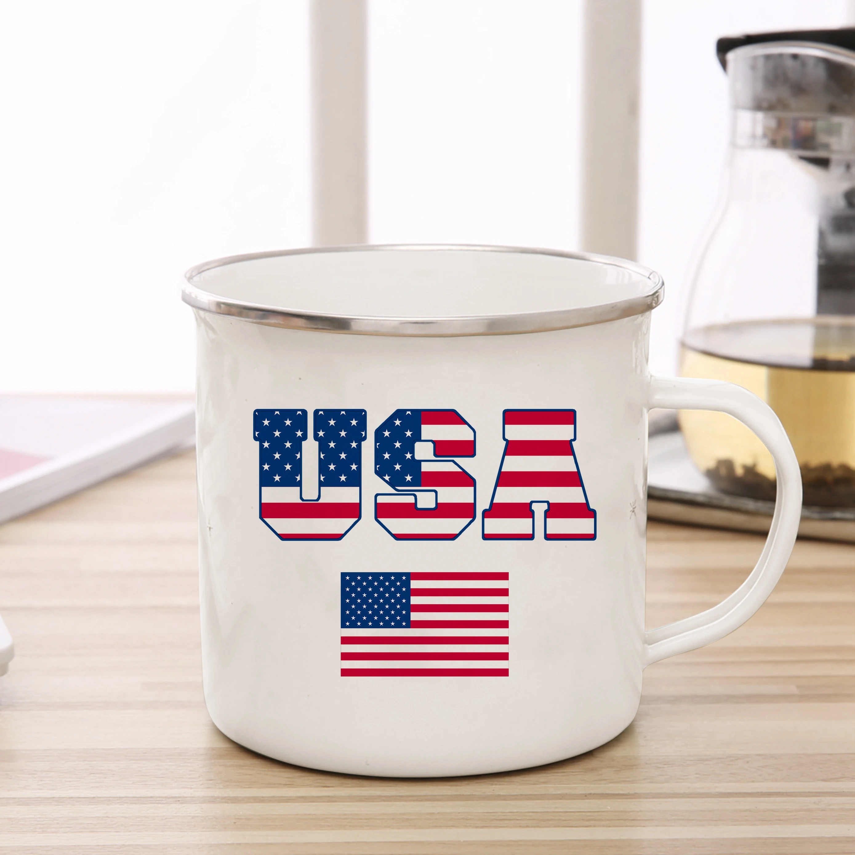 Американский флаг эмалированная чашка кофейная чашка США пара кружка личность кемпинг костер пиво чайная чашка оригинальная чашка для завтрака 2