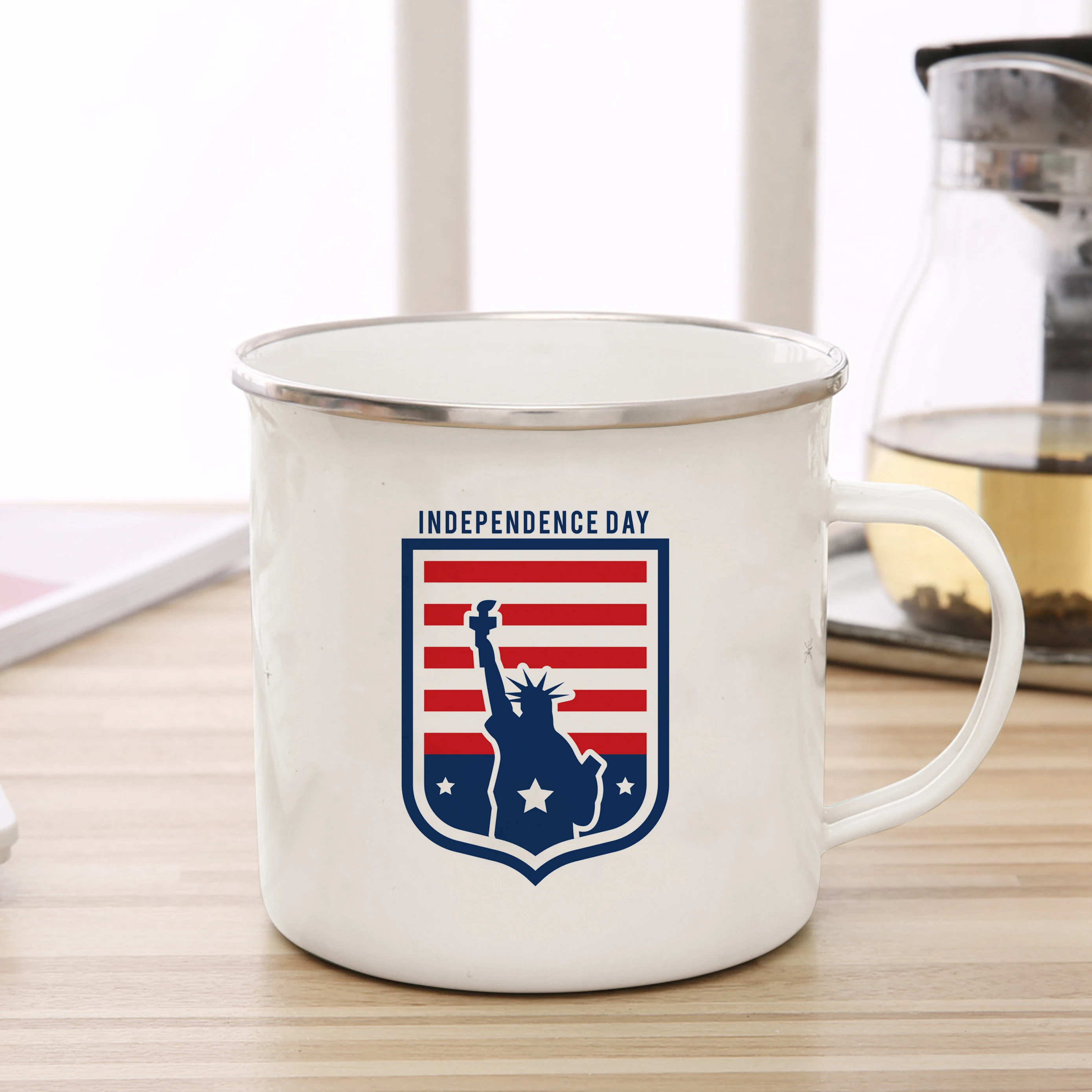Американский флаг эмалированная чашка кофейная чашка США пара кружка личность кемпинг костер пиво чайная чашка оригинальная чашка для завтрака 4